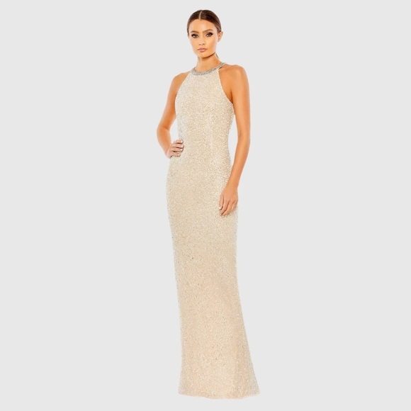 Mac Duggal 93742 NWT Beaded Sleeveless High Neck Column Gown - Picture 1 of 11